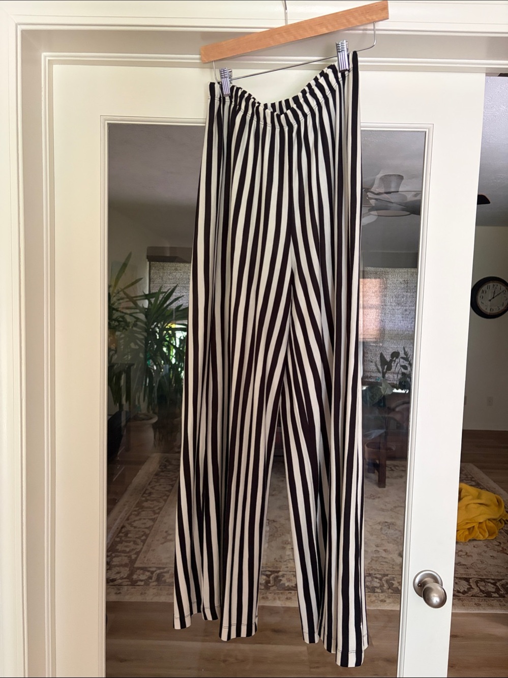 Striped Black & White Wide-Leg Pants